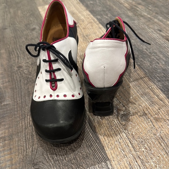 John Fluevog Shoes - John Fluevog Black and White Heels with Chunky Heel